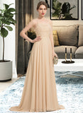 Rosalyn A-Line Square Neckline Sweep Train Chiffon Prom Dresses With Beading Sequins UKP0014475