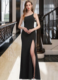 Rebekah Sheath/Column One-Shoulder Floor-Length Stretch Crepe Prom Dresses With Split Front UKP0014477