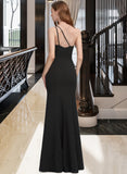 Rebekah Sheath/Column One-Shoulder Floor-Length Stretch Crepe Prom Dresses With Split Front UKP0014477