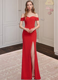 Dania Sheath/Column Off-the-Shoulder Floor-Length Stretch Crepe Prom Dresses With Split Front UKP0014478