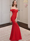 Dania Sheath/Column Off-the-Shoulder Floor-Length Stretch Crepe Prom Dresses With Split Front UKP0014478