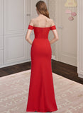 Dania Sheath/Column Off-the-Shoulder Floor-Length Stretch Crepe Prom Dresses With Split Front UKP0014478