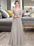 Janae Ball-Gown/Princess V-neck Floor-Length Tulle Prom Dresses With Ruffle Beading UKP0014479