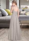 Janae Ball-Gown/Princess V-neck Floor-Length Tulle Prom Dresses With Ruffle Beading UKP0014479