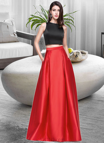 Ellen Ball-Gown/Princess Scoop Neck Floor-Length Satin Prom Dresses With Pockets UKP0014481