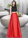 Ellen Ball-Gown/Princess Scoop Neck Floor-Length Satin Prom Dresses With Pockets UKP0014481