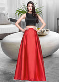 Ellen Ball-Gown/Princess Scoop Neck Floor-Length Satin Prom Dresses With Pockets UKP0014481