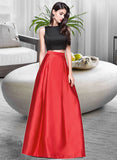 Ellen Ball-Gown/Princess Scoop Neck Floor-Length Satin Prom Dresses With Pockets UKP0014481