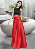 Ellen Ball-Gown/Princess Scoop Neck Floor-Length Satin Prom Dresses With Pockets UKP0014481