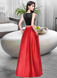 Ellen Ball-Gown/Princess Scoop Neck Floor-Length Satin Prom Dresses With Pockets UKP0014481