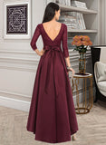 Karla Ball-Gown/Princess Scoop Neck Asymmetrical Satin Prom Dresses With Bow(s) UKP0014485