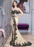 Audrey Trumpet/Mermaid Sweetheart Sweep Train Lace Prom Dresses With Sequins Split Front UKP0014486