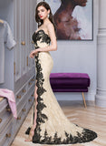 Audrey Trumpet/Mermaid Sweetheart Sweep Train Lace Prom Dresses With Sequins Split Front UKP0014486