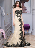 Audrey Trumpet/Mermaid Sweetheart Sweep Train Lace Prom Dresses With Sequins Split Front UKP0014486