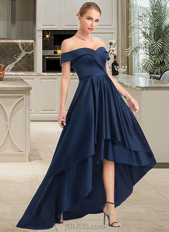 Lucile Ball-Gown/Princess Off-the-Shoulder Asymmetrical Satin Prom Dresses UKP0014487