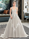 Sherlyn Ball-Gown/Princess V-neck Sweep Train Tulle Prom Dresses UKP0014488