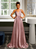 Victoria Ball-Gown/Princess V-neck Sweep Train Satin Prom Dresses UKP0014491