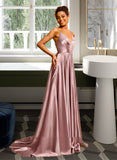 Victoria Ball-Gown/Princess V-neck Sweep Train Satin Prom Dresses UKP0014491