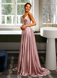 Victoria Ball-Gown/Princess V-neck Sweep Train Satin Prom Dresses UKP0014491