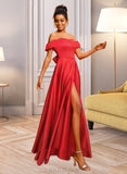 Maci Ball-Gown/Princess Sweetheart Off-the-Shoulder Floor-Length Satin Prom Dresses With Bow(s) UKP0014492