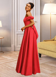 Maci Ball-Gown/Princess Sweetheart Off-the-Shoulder Floor-Length Satin Prom Dresses With Bow(s) UKP0014492