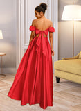 Maci Ball-Gown/Princess Sweetheart Off-the-Shoulder Floor-Length Satin Prom Dresses With Bow(s) UKP0014492