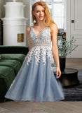 Kelly A-Line V-neck Knee-Length Tulle Prom Dresses UKP0014493