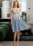 Kelly A-Line V-neck Knee-Length Tulle Prom Dresses UKP0014493