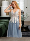 Kelly A-Line V-neck Knee-Length Tulle Prom Dresses UKP0014493