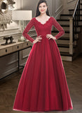 Camila Ball-Gown/Princess V-neck Floor-Length Tulle Prom Dresses With Beading Sequins UKP0014494