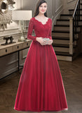 Camila Ball-Gown/Princess V-neck Floor-Length Tulle Prom Dresses With Beading Sequins UKP0014494