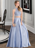 Lilliana Ball-Gown/Princess Scoop Neck Floor-Length Satin Prom Dresses With Beading Sequins UKP0014496