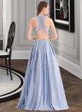 Lilliana Ball-Gown/Princess Scoop Neck Floor-Length Satin Prom Dresses With Beading Sequins UKP0014496