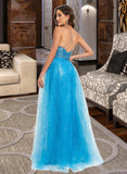 Anaya Ball-Gown/Princess V-neck Floor-Length Tulle Prom Dresses With Sequins UKP0014502