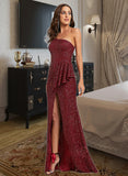 Brooklynn Sheath/Column One-Shoulder Floor-Length Sequined Prom Dresses With Ruffle Sequins UKP0014507