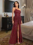 Brooklynn Sheath/Column One-Shoulder Floor-Length Sequined Prom Dresses With Ruffle Sequins UKP0014507