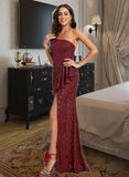 Brooklynn Sheath/Column One-Shoulder Floor-Length Sequined Prom Dresses With Ruffle Sequins UKP0014507