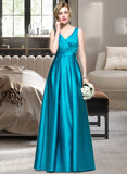 Corinne Ball-Gown/Princess V-neck Floor-Length Satin Prom Dresses With Ruffle Pockets UKP0014508