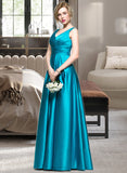 Corinne Ball-Gown/Princess V-neck Floor-Length Satin Prom Dresses With Ruffle Pockets UKP0014508