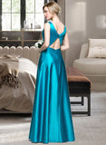 Corinne Ball-Gown/Princess V-neck Floor-Length Satin Prom Dresses With Ruffle Pockets UKP0014508