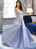 Sophie Ball-Gown/Princess V-neck Floor-Length Satin Prom Dresses With Ruffle Pockets UKP0014510