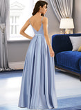 Sophie Ball-Gown/Princess V-neck Floor-Length Satin Prom Dresses With Ruffle Pockets UKP0014510