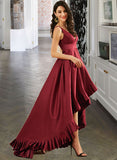 Ainsley Ball-Gown/Princess V-neck Asymmetrical Satin Prom Dresses With Pockets UKP0014511