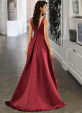 Ainsley Ball-Gown/Princess V-neck Asymmetrical Satin Prom Dresses With Pockets UKP0014511