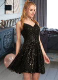 Ana A-Line V-neck Short/Mini Sequined Prom Dresses UKP0014512