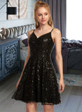 Ana A-Line V-neck Short/Mini Sequined Prom Dresses UKP0014512