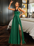 Marely Ball-Gown/Princess Halter Sweep Train Satin Prom Dresses With Bow(s) UKP0014513