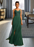 Erika A-Line V-neck Floor-Length Chiffon Prom Dresses With Lace Beading Sequins UKP0014515