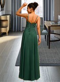 Erika A-Line V-neck Floor-Length Chiffon Prom Dresses With Lace Beading Sequins UKP0014515