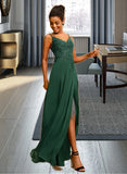 Erika A-Line V-neck Floor-Length Chiffon Prom Dresses With Lace Beading Sequins UKP0014515